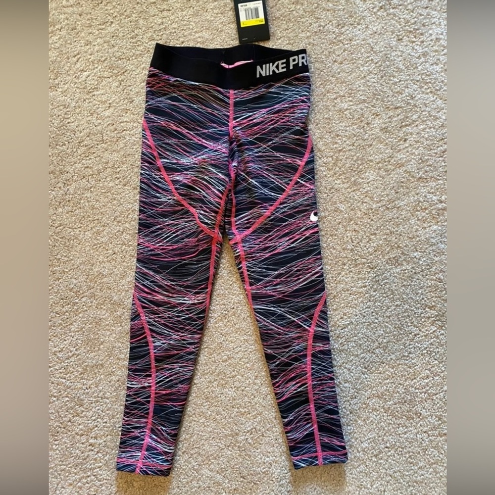 Nike Pro leggings hyperwarm small youth girls pink black tights